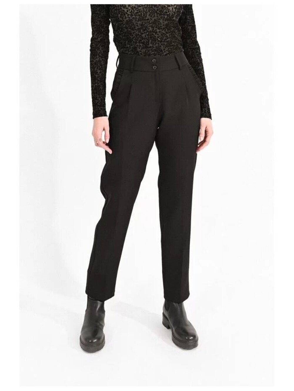 Molly Bracken High Waist Black Cigarette Pants Ruffle Pocket Trousers Size M